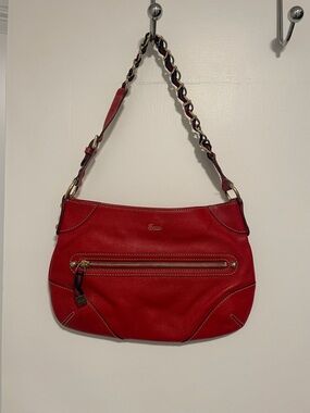 Gucci Red Leather Shoulder Bag with Gold Chain Strap